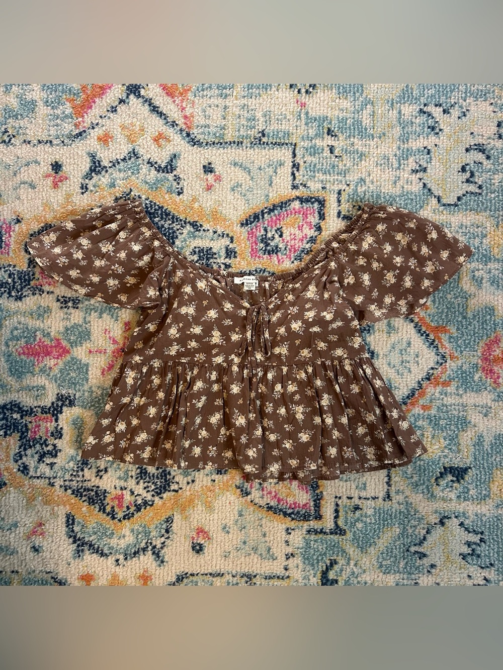 American Eagle Floral Babydoll Top – Brown – Size Small